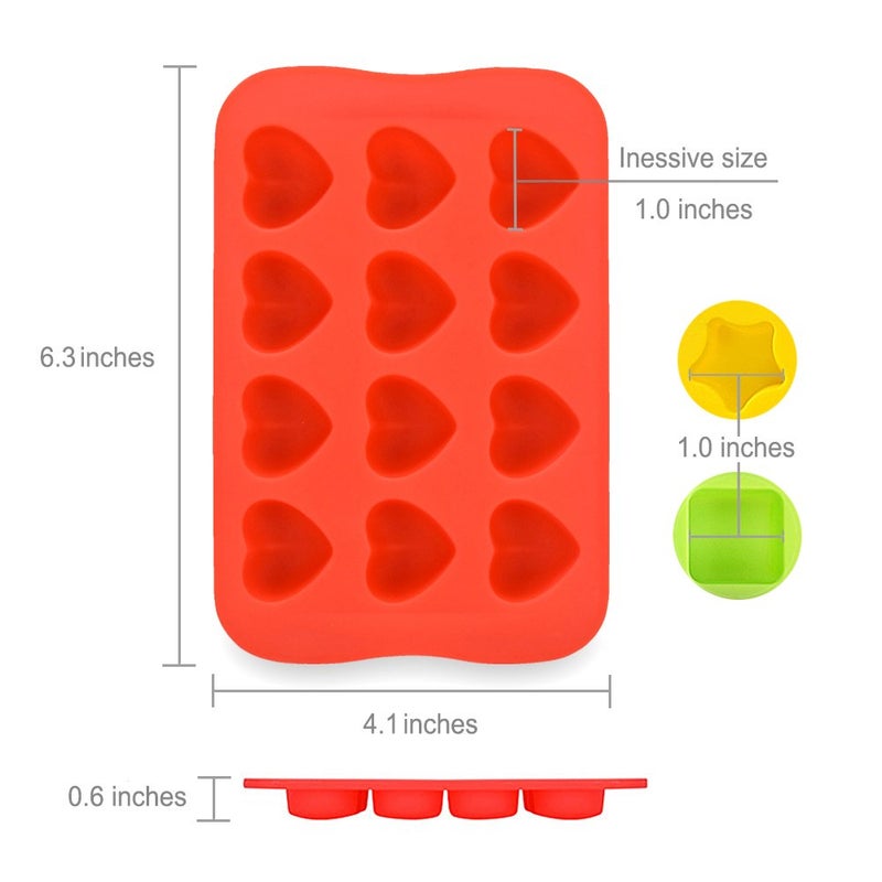 HANZE 3 Pack Candy Chocolate Molds, Silicone Ice Cube Moulds, DIY Mold Use for Cake Jelly Gummy Pudding and Ice Cube Tray Including Hearts Stars Squares Round Mini Muffin Pan - Image 2